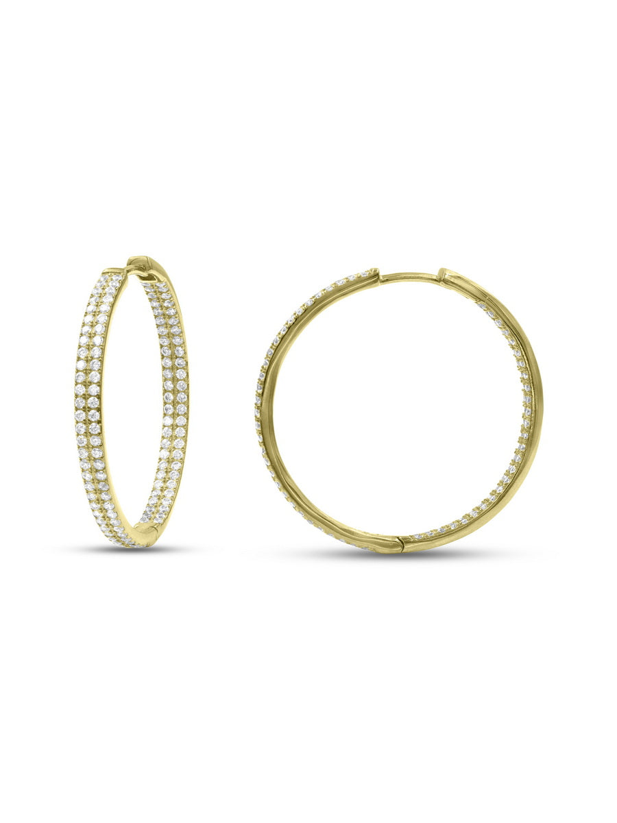 925 Silver CZ Double Row Hoop Earrings