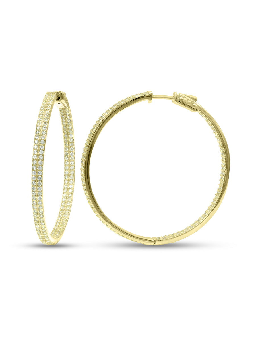 925 Silver CZ Double Row Hoop with Lock Earrings