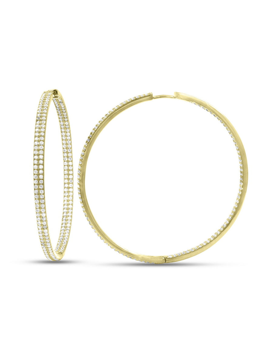925 Silver CZ Double Row Hoop Earrings