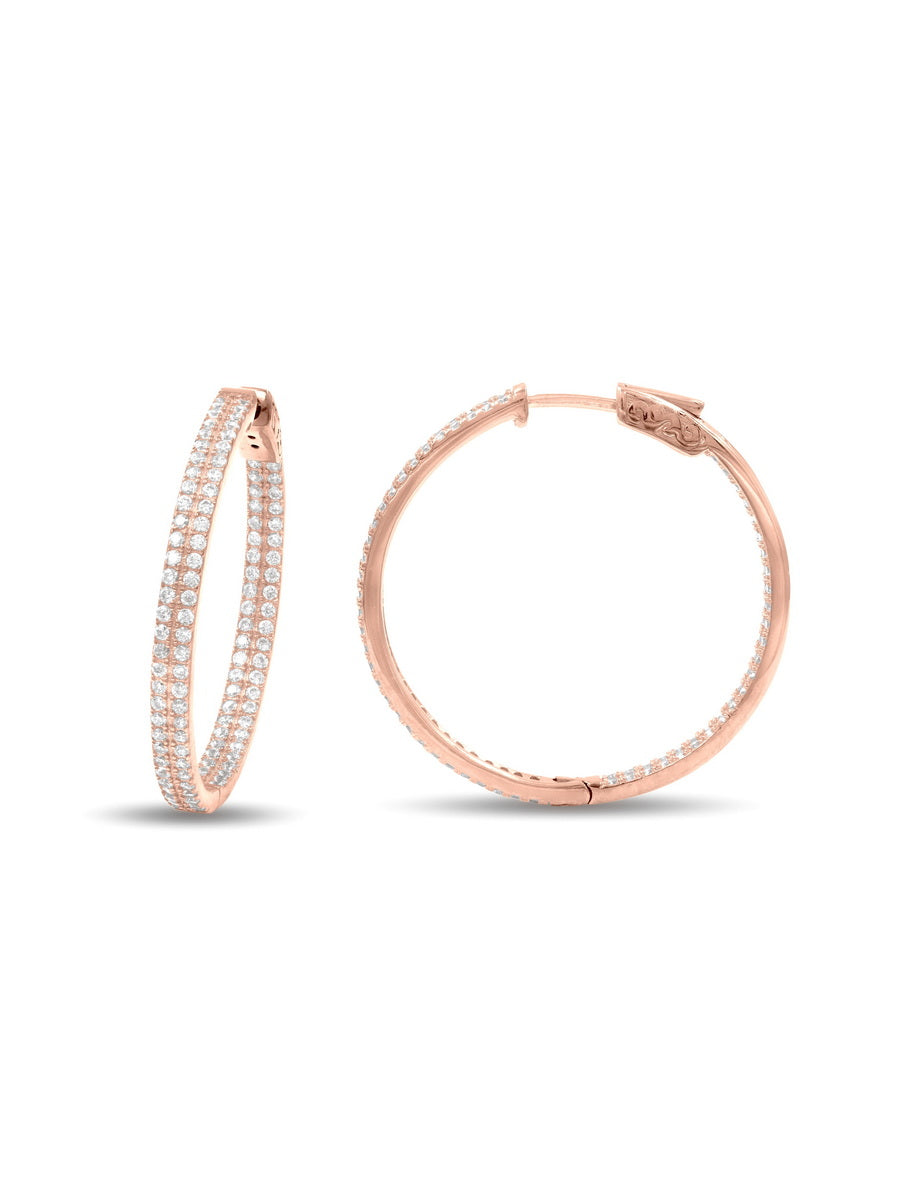 925 Silver CZ Double Row Hoop Earrings