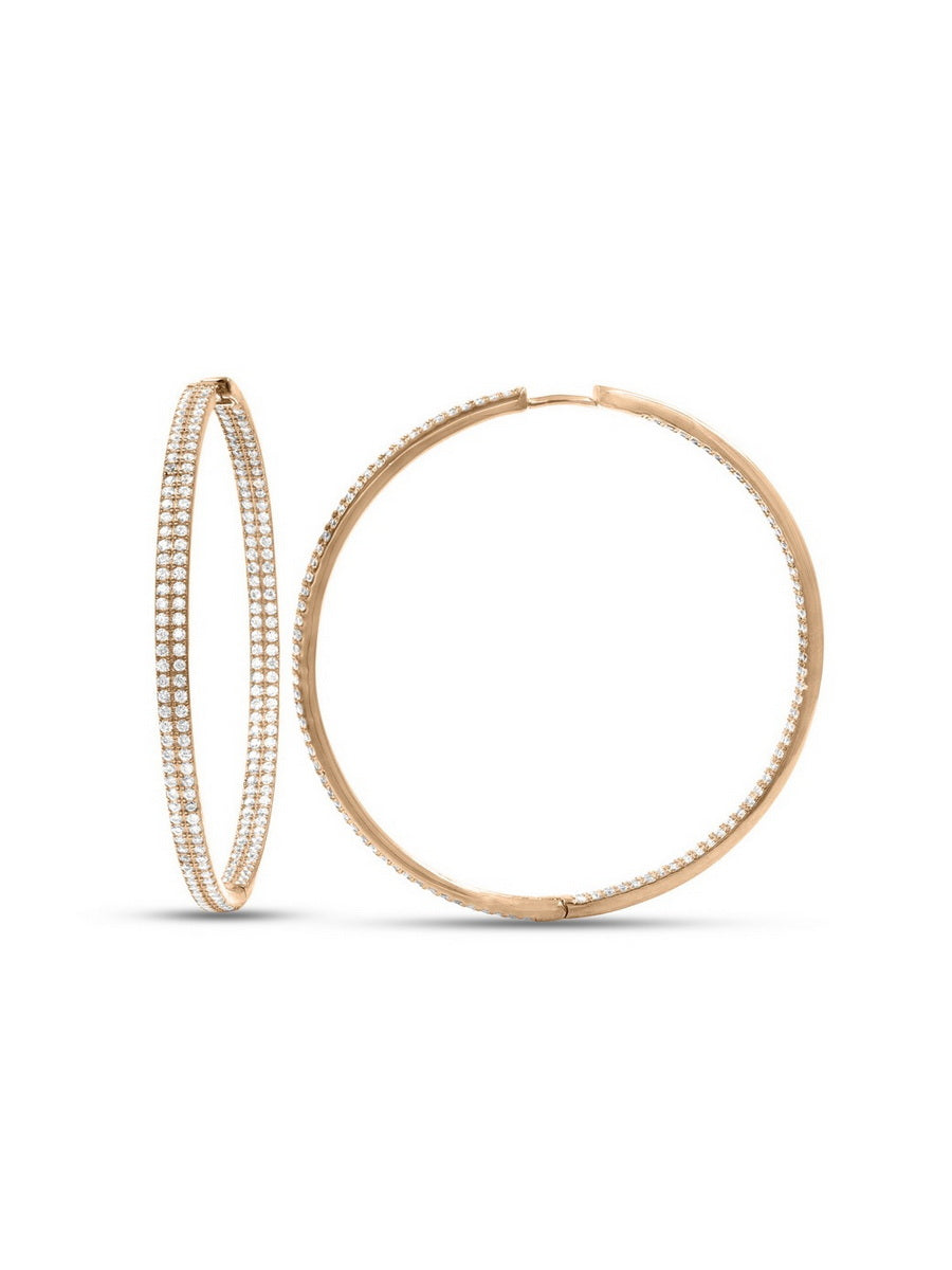 925 Silver CZ Double Row Hoop Earrings