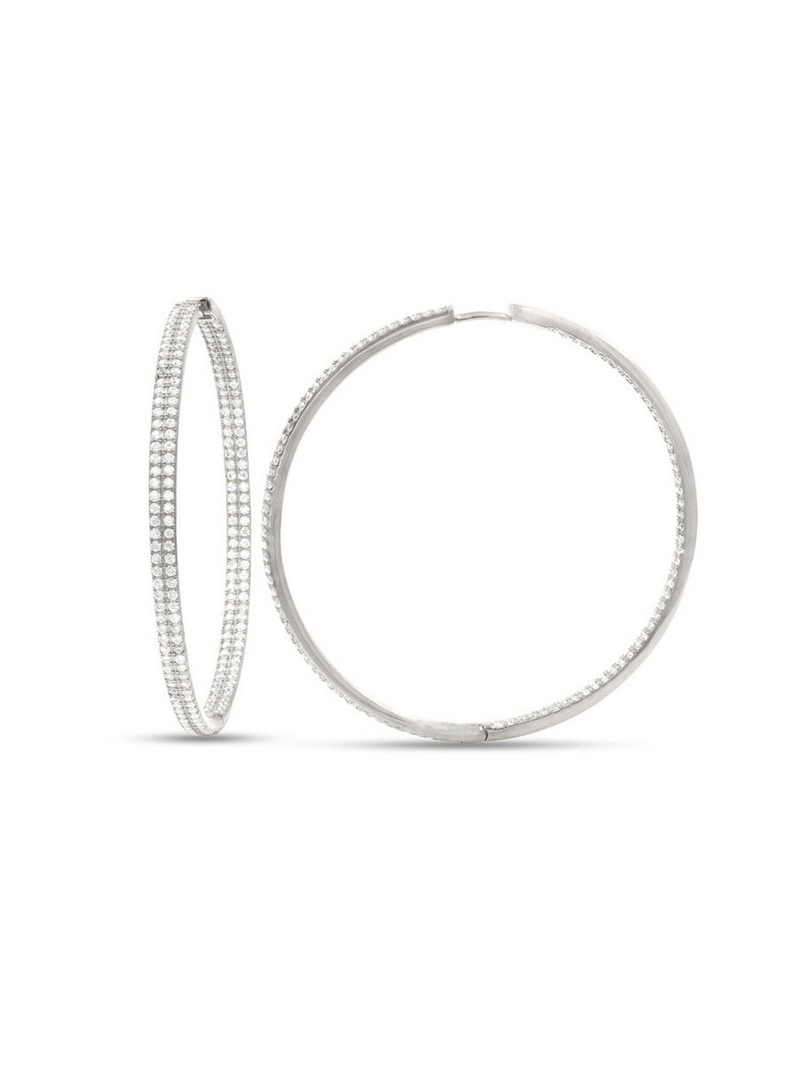 925 Silver CZ Double Row Hoop Earrings