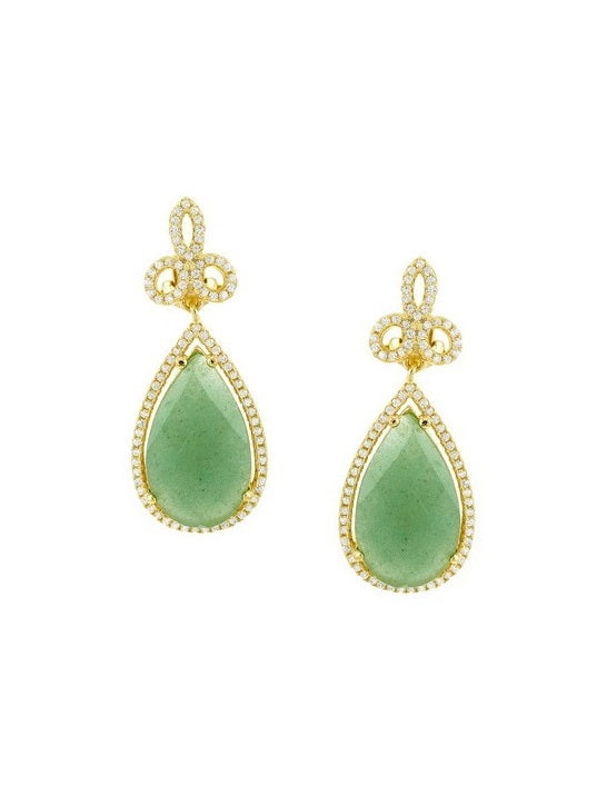 925 Silver CZ Natural Stone Dangle Earrings