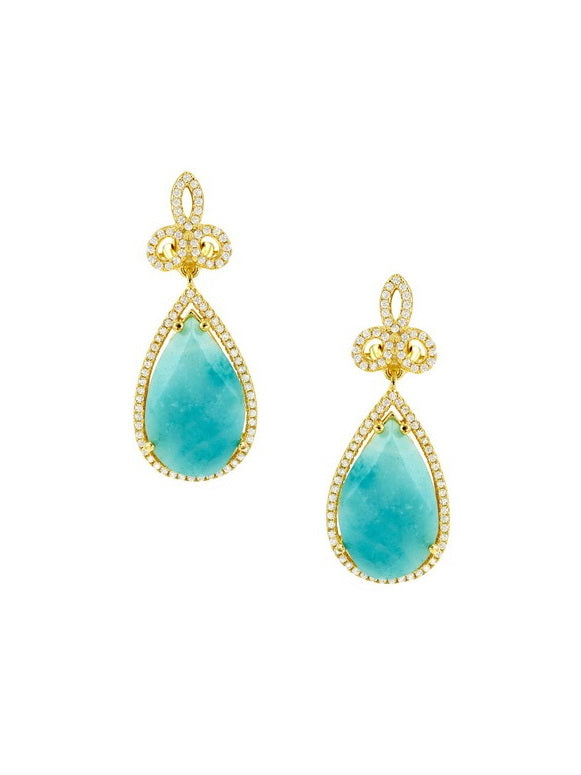 925 Silver CZ Natural Stone Dangle Earrings