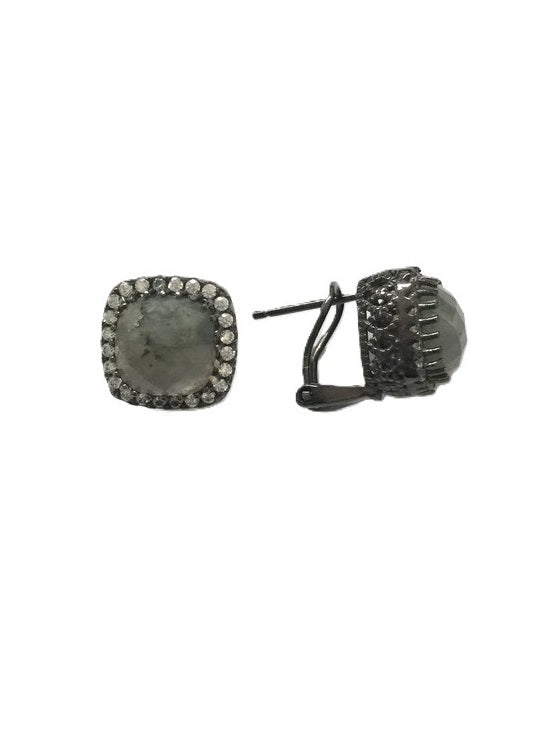 925 Silver Natural Stone With CZ Studs Earrings