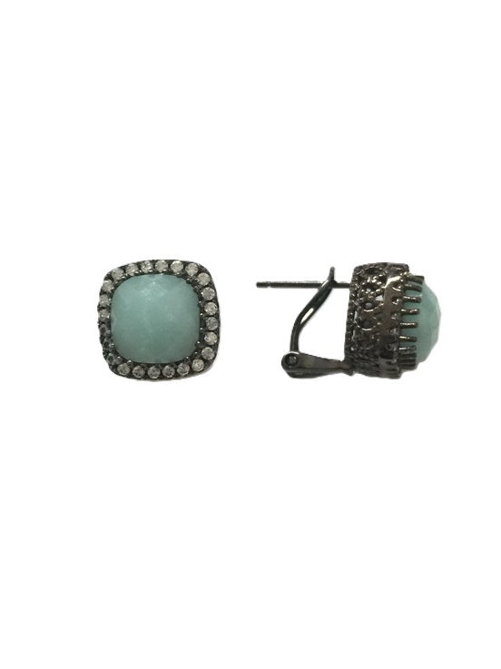 925 Silver Natural Stone With CZ Studs Earrings