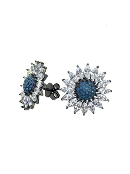 925 Sterling Silver Big Flower Studs Earrings