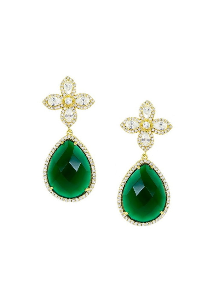 925 Silver Flower Natural Stone Water Drop Earrings