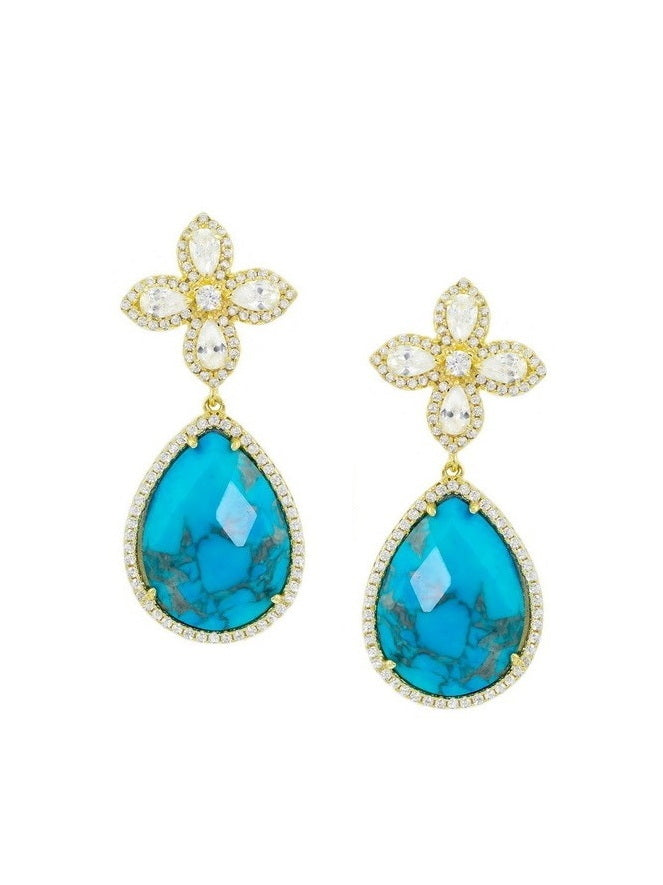 925 Silver Flower Natural Stone Water Drop Earrings