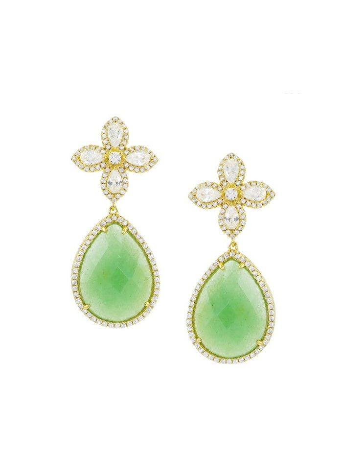925 Silver Flower Natural Stone Water Drop Earrings