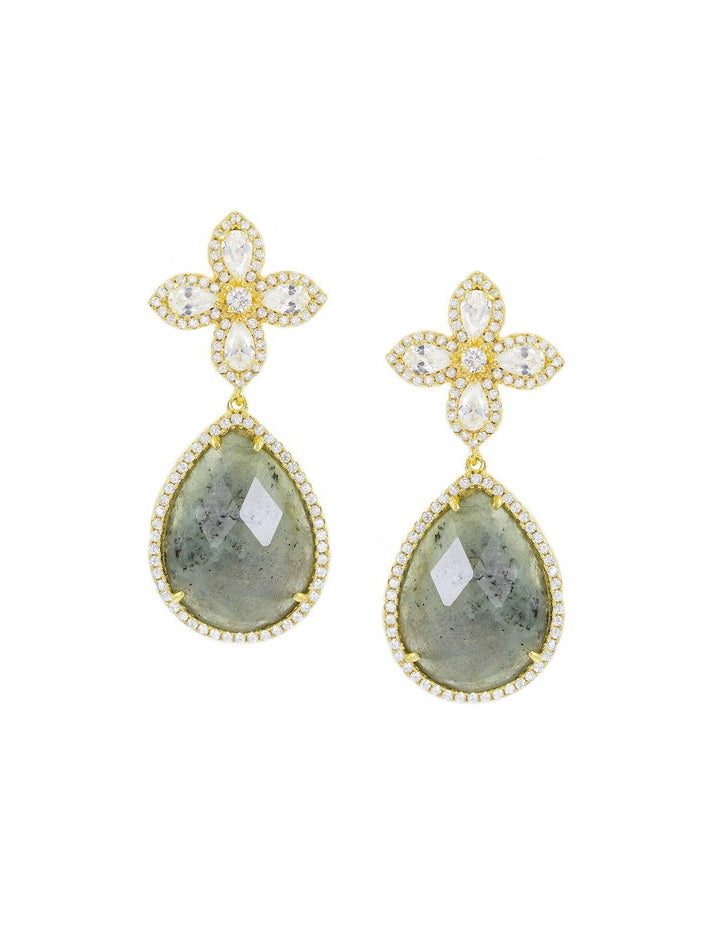 925 Silver Flower Natural Stone Water Drop Earrings