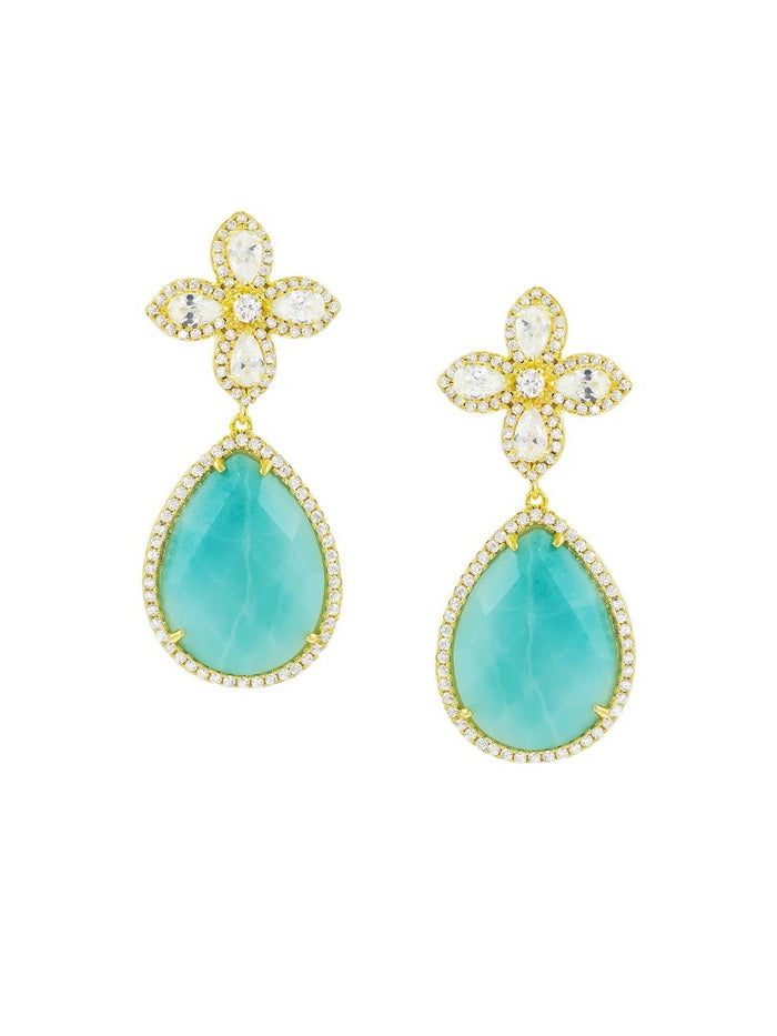 925 Silver Flower Natural Stone Water Drop Earrings
