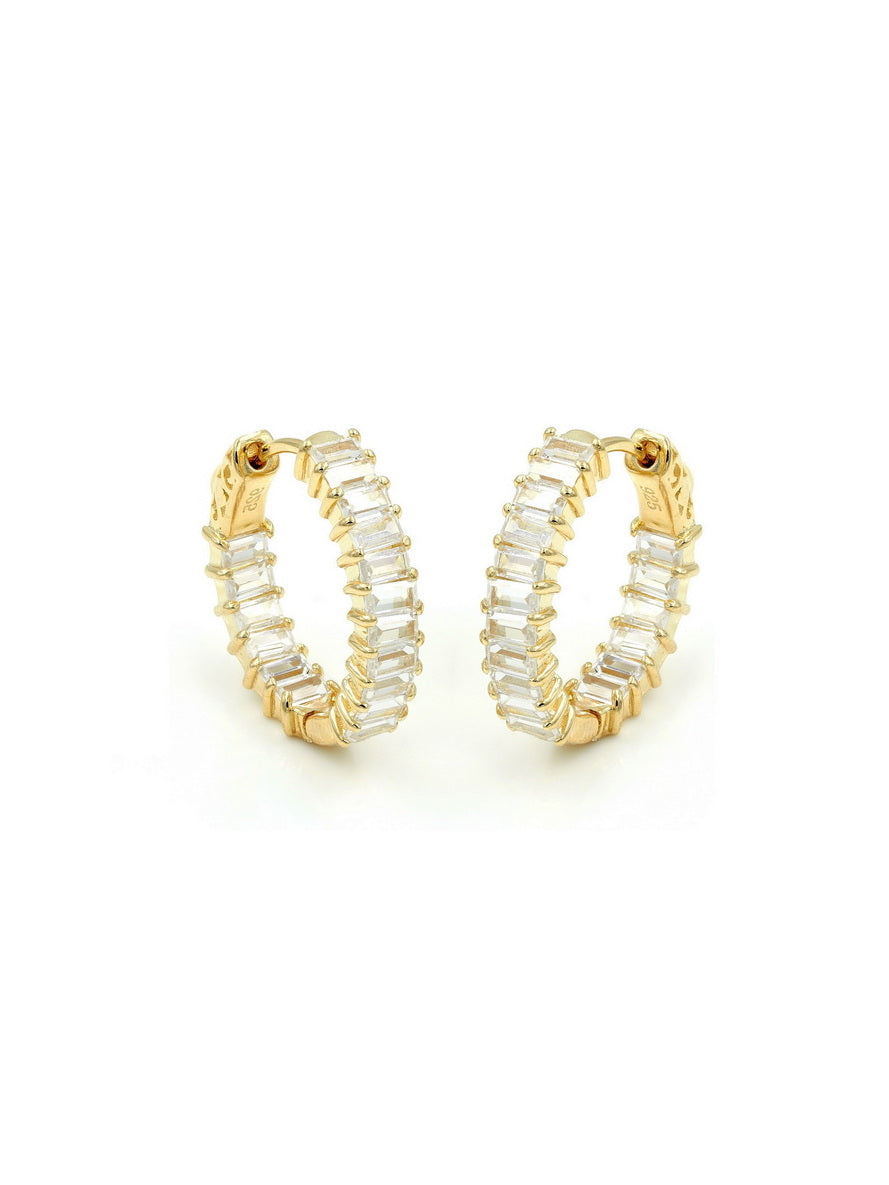 925 Silver Baguette CZ Hoop Earrings