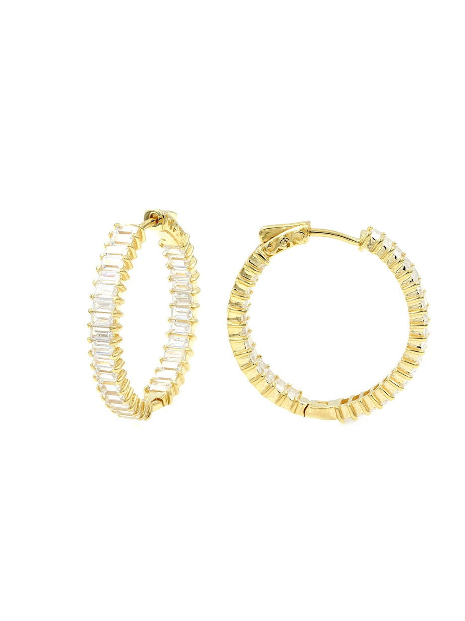 925 Silver Baguette CZ Hoop Earrings