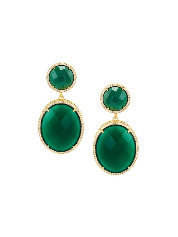 925 Silver Natural Stone & CZ Dangle Earrings