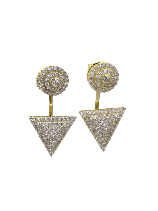 925 Sterling Silver White CZ Triangle Ear Jacket Earrings