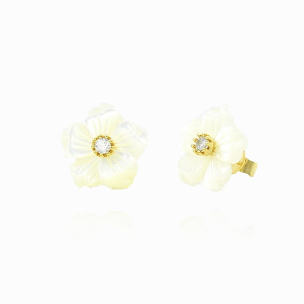 925 Sterling Silver MOP Orchid Flower Studs Earrings