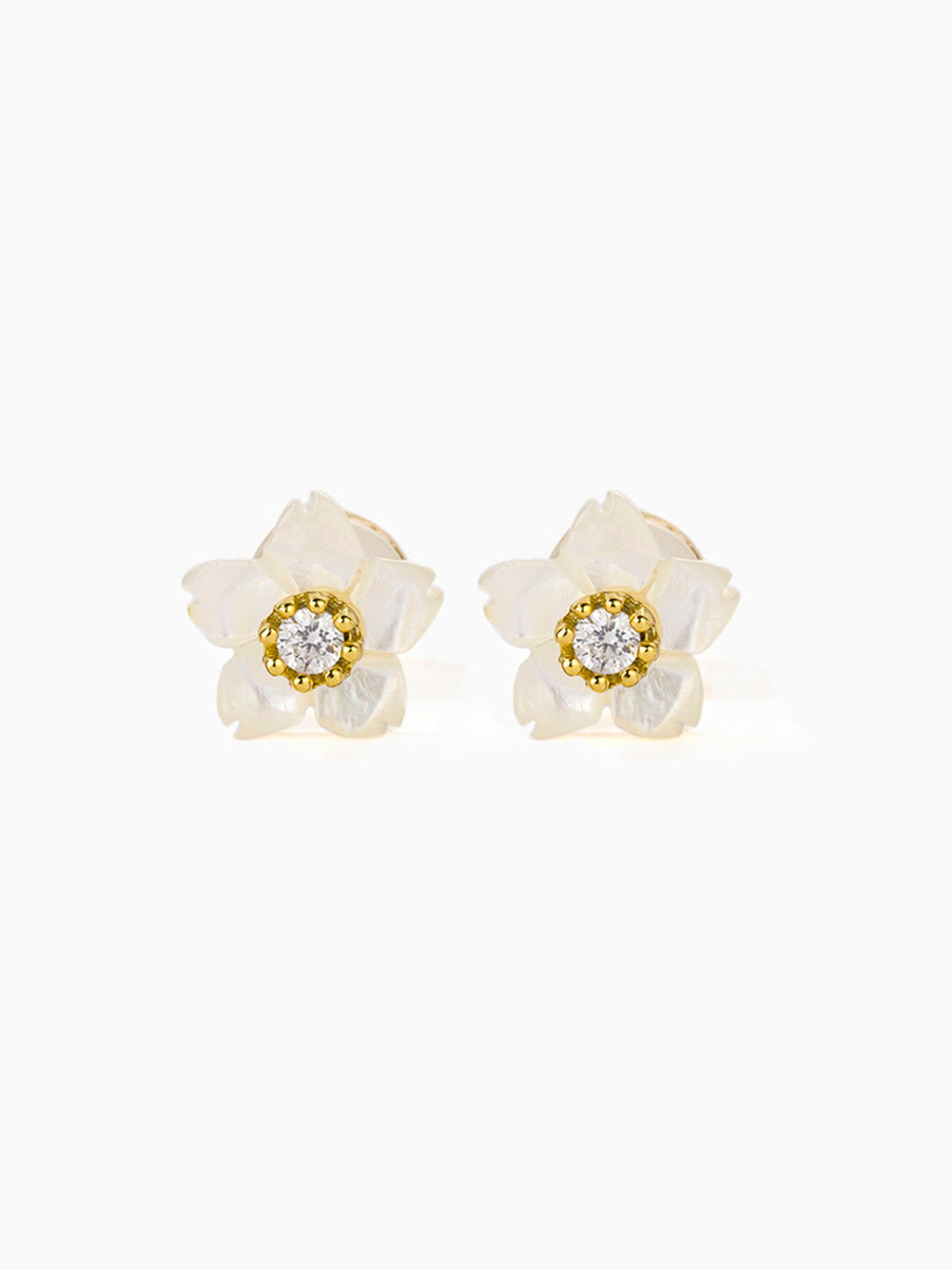 Small Carved Mother of Pearl Flower Studs Earrings