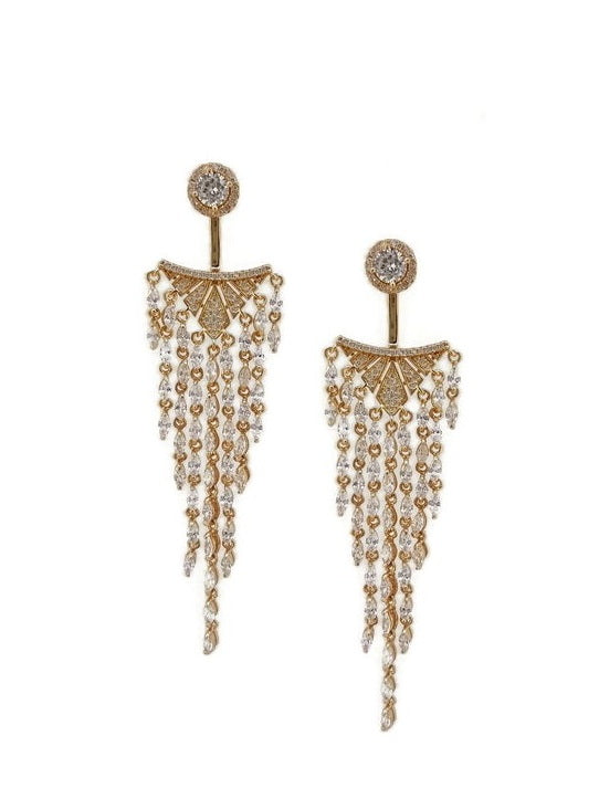 925 Silver CZ Chandelier CZ Ear Jacket Earrings
