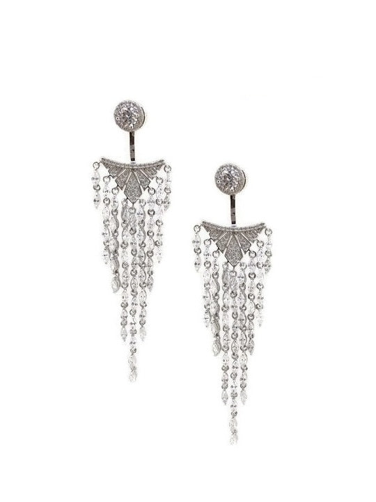 925 Silver CZ Chandelier CZ Ear Jacket Earrings