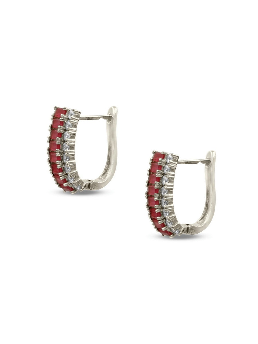 925 Silver Baguette CZ Hoop Earrings