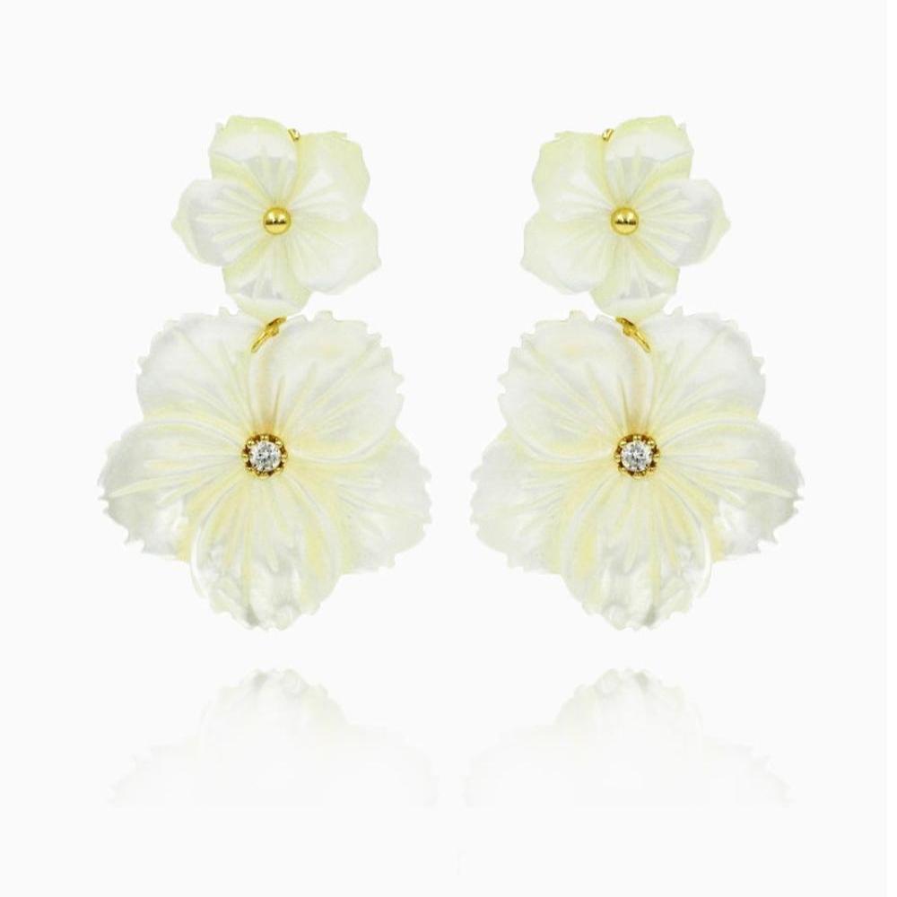 925 Sterling Silver MOP Flower Dangle Earrings