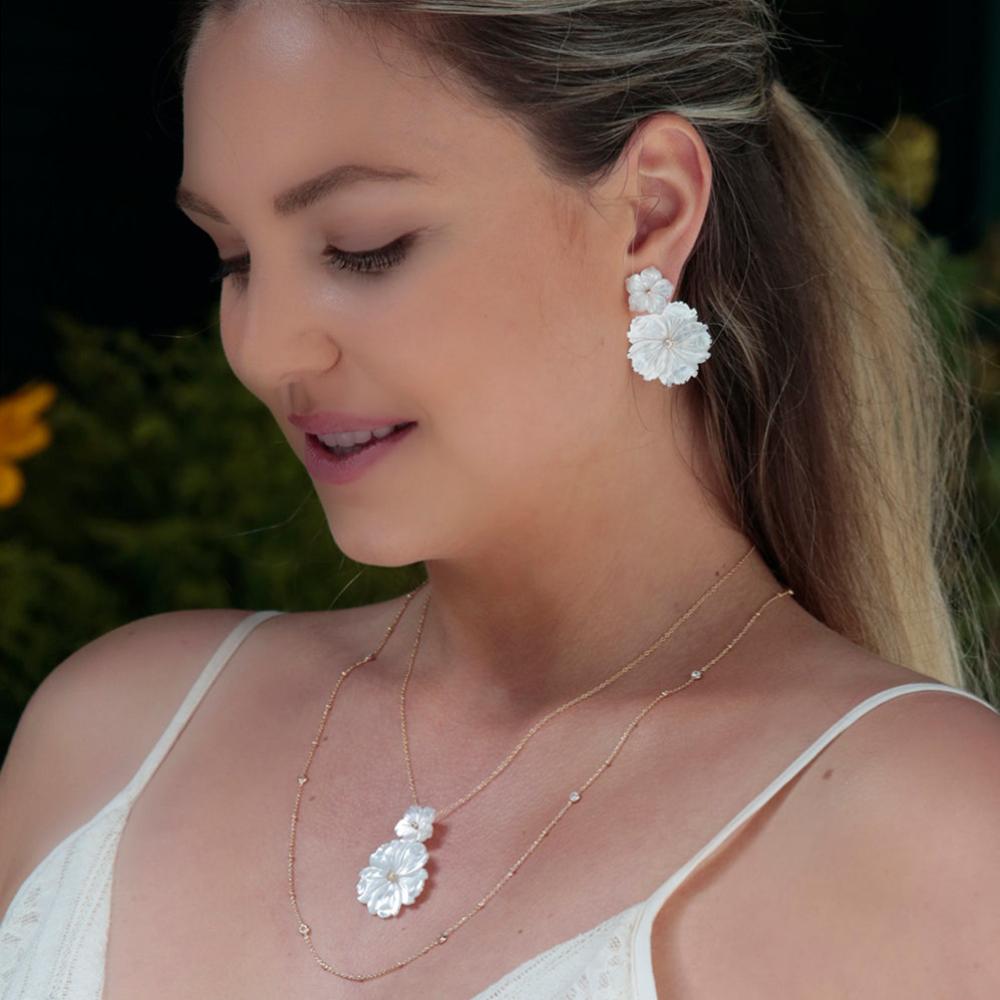 925 Sterling Silver MOP Flower Dangle Earrings