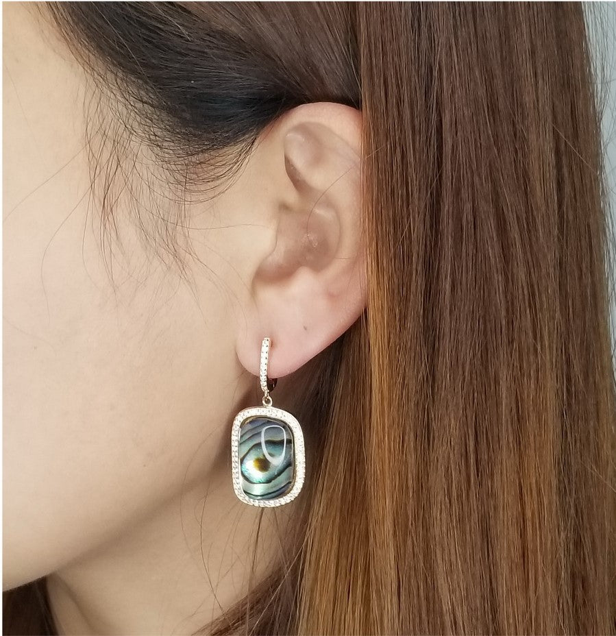 925 Silver Crystal-covered Natural Stone Drop Earrings