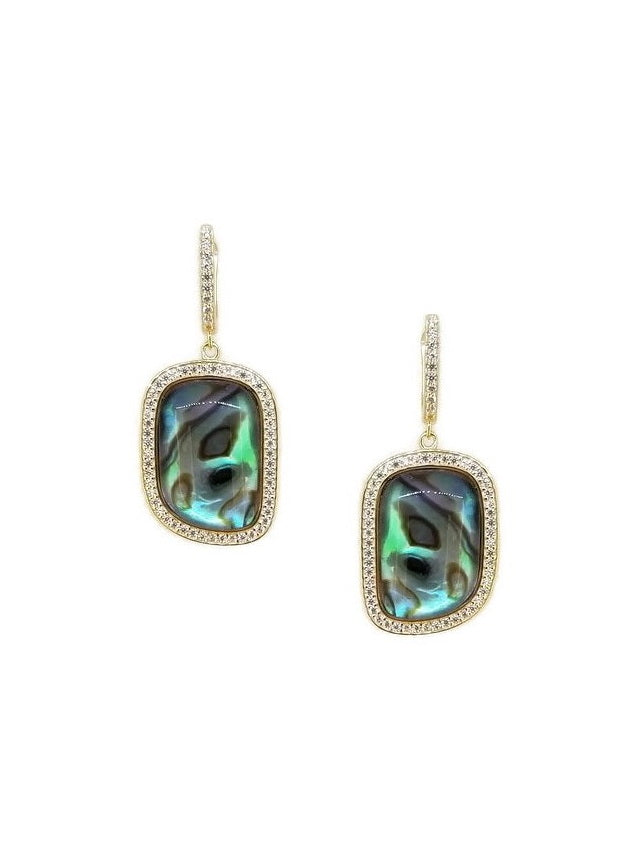 925 Silver Crystal-covered Natural Stone Drop Earrings