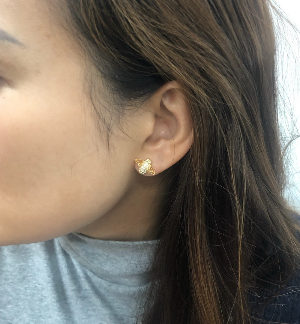 925 Sterling Silver Bee CZ Studs Earrings
