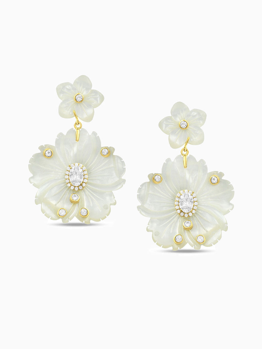 925 Sterling Silver Mother of Pearl Floral with Drop Earrings