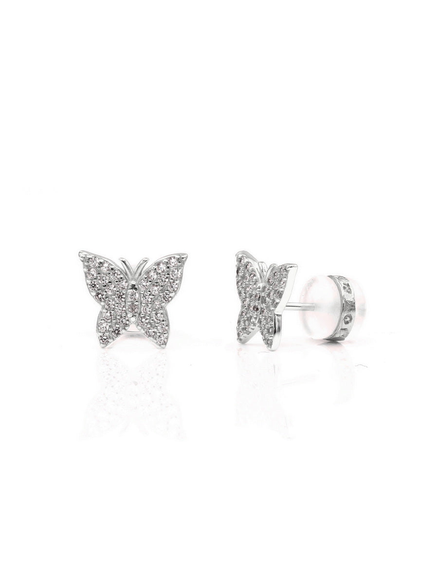 925 Sterling Silver CZ Butterfly Studs Earrings