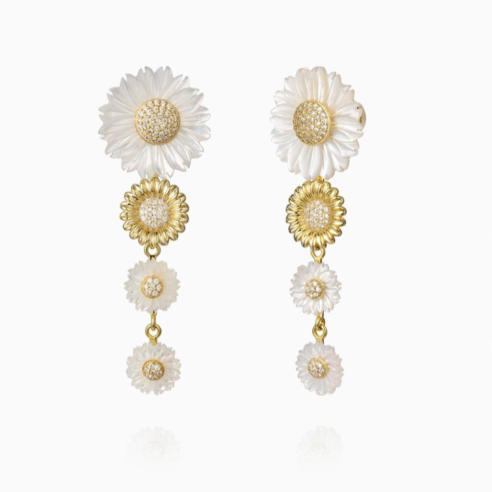 925 Sterling Silver MOP Daisy Flower Ear Jacket Earrings