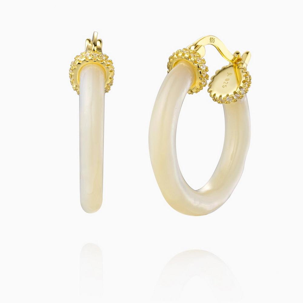 925 Sterling Silver MOP 25MM Hoop Earrings