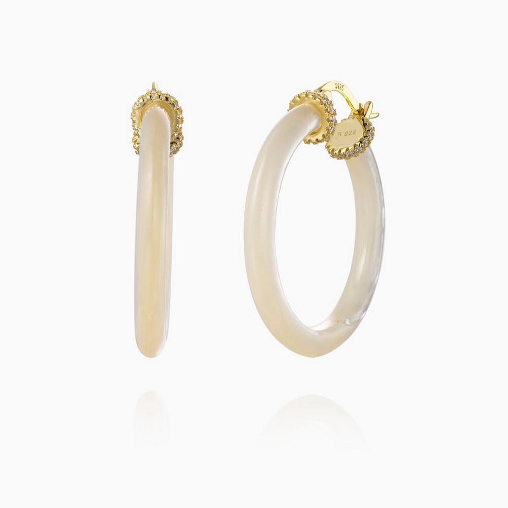 925 Sterling Silver MOP 35MM Hoop Earrings
