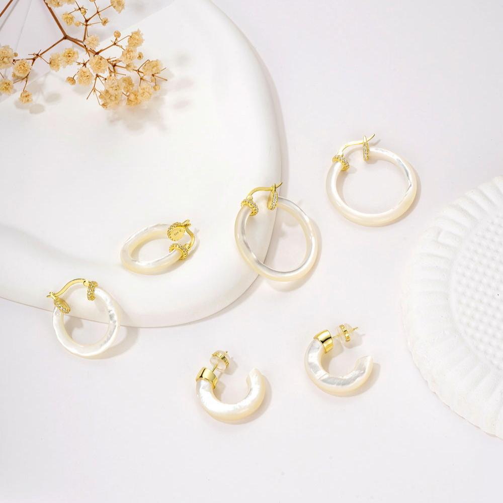 925 Sterling Silver MOP 25MM Hoop Earrings