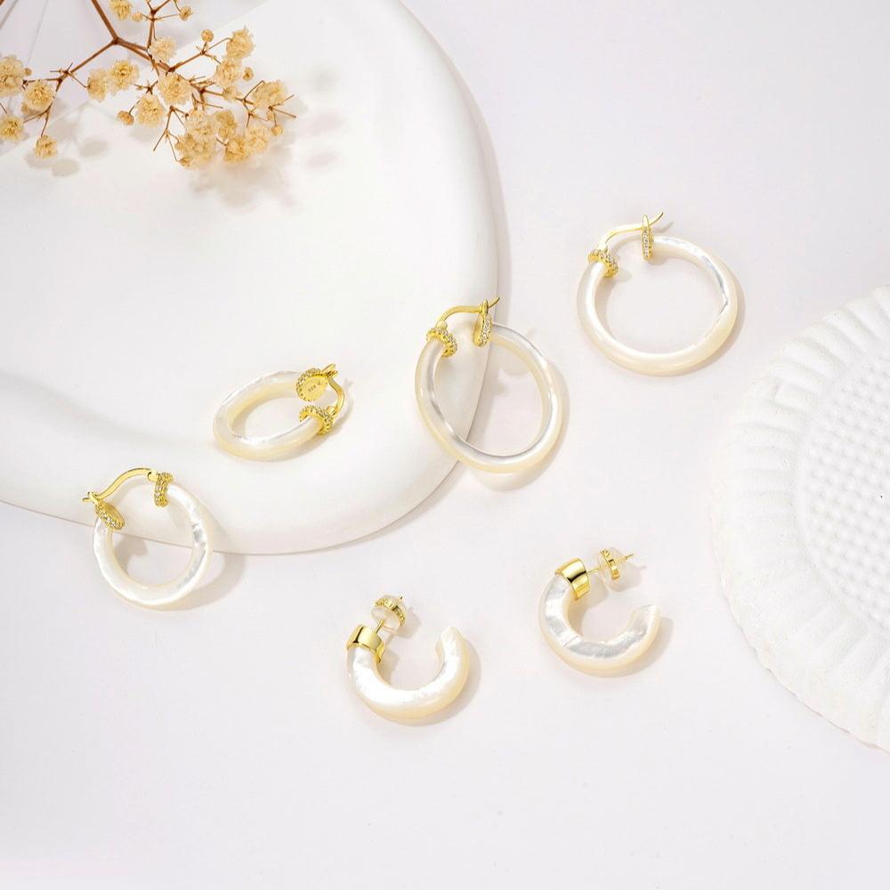 925 Sterling Silver MOP 35MM Hoop Earrings