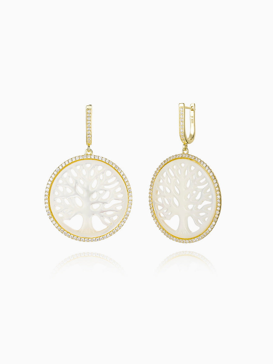 925 Silver MOP Life Tree Dangle Earrings