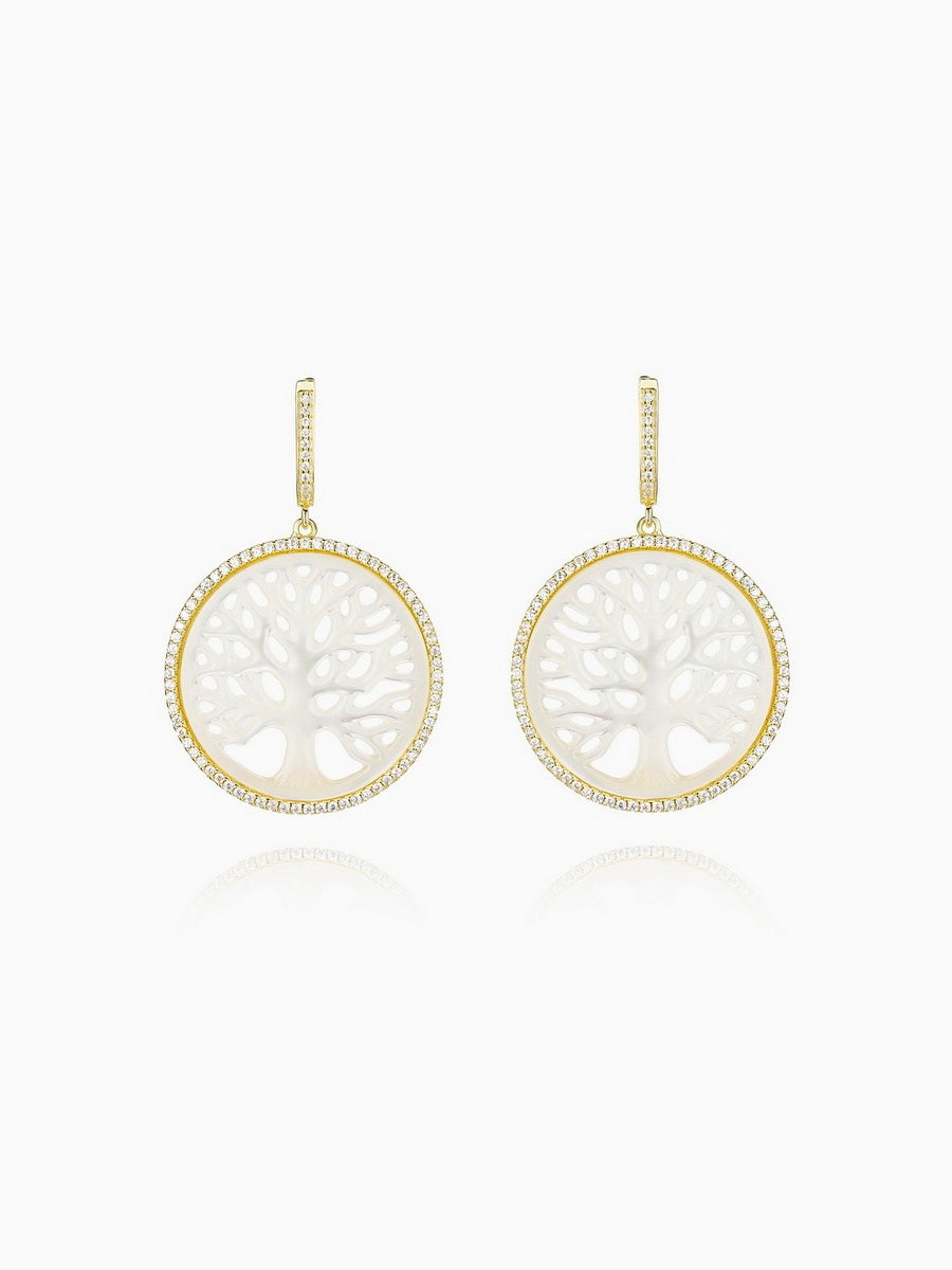 925 Silver MOP Life Tree Dangle Earrings