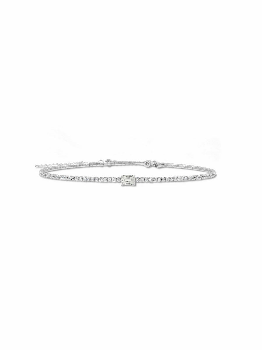 925 Silver Color CZ Stretchable Choker Necklace