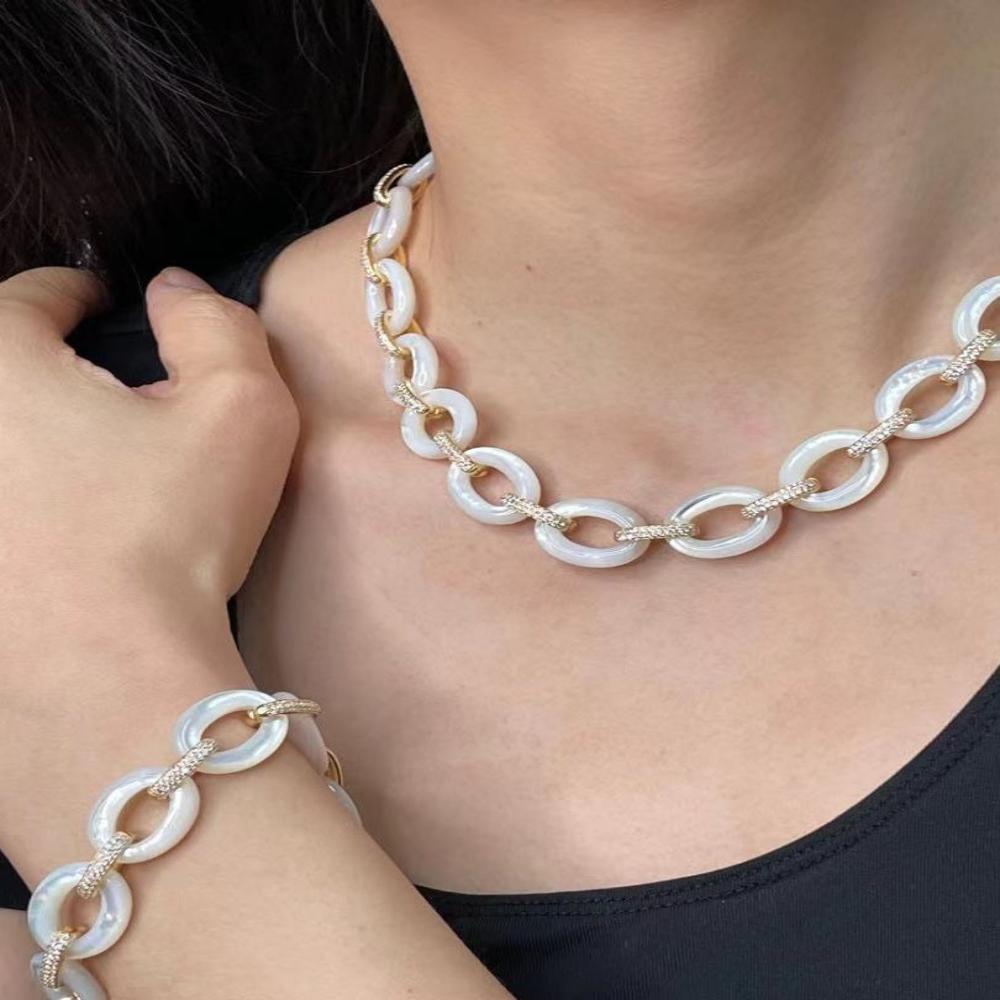 925 Sterling Silver MOP Chunky Chain Necklaces