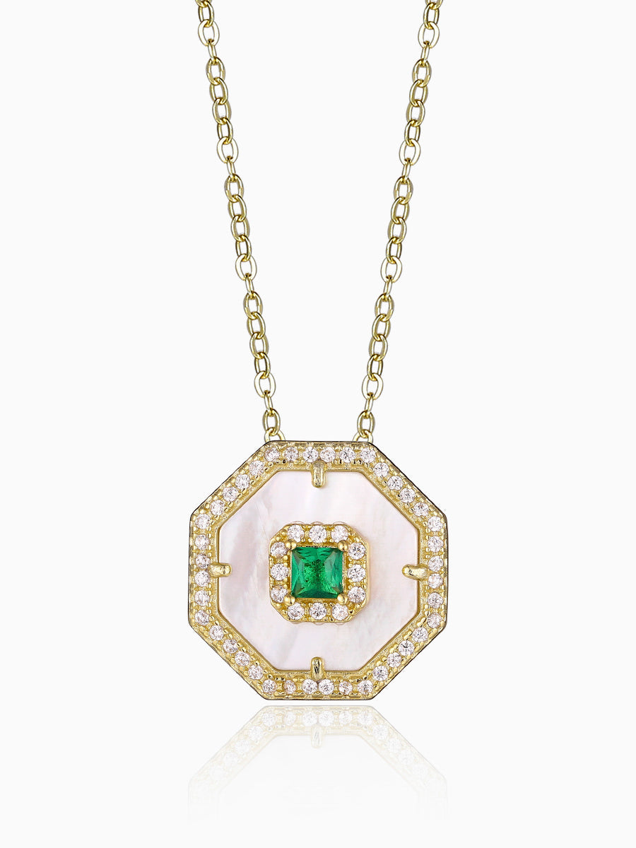925 Silver Mother of Pearl Octagon CZ Necklace