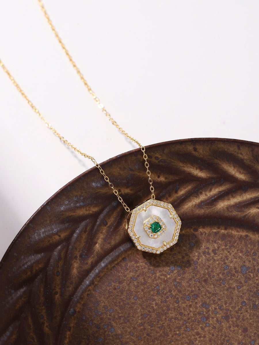 925 Silver Mother of Pearl Octagon CZ Necklace