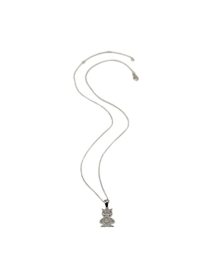 925 Sterling Silver CZ Owl Necklace