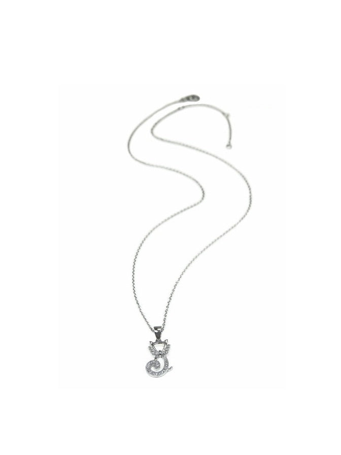 925 Sterling Silver CZ Cat Necklace
