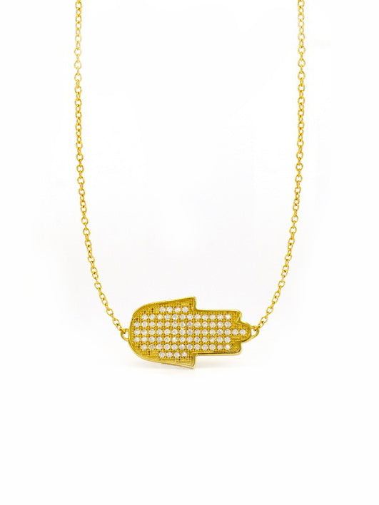 925 Sterling Silver CZ Pave Hamsa Necklace