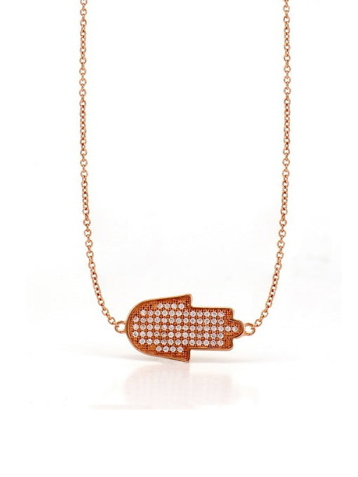 925 Sterling Silver CZ Pave Hamsa Necklace