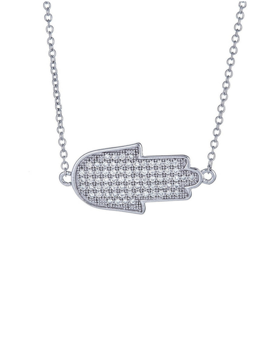 925 Sterling Silver CZ Pave Hamsa Necklace