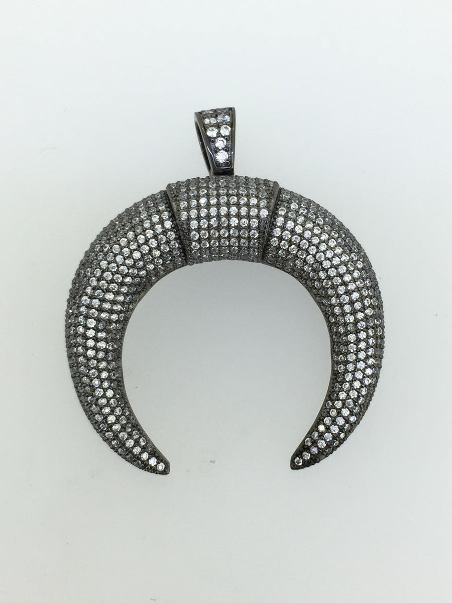 925 Sterling Silver pave CZ Horn Pendant