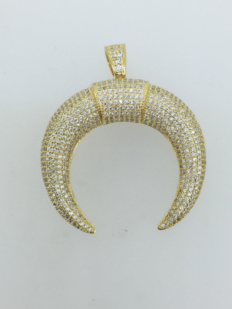 925 Sterling Silver pave CZ Horn Pendant